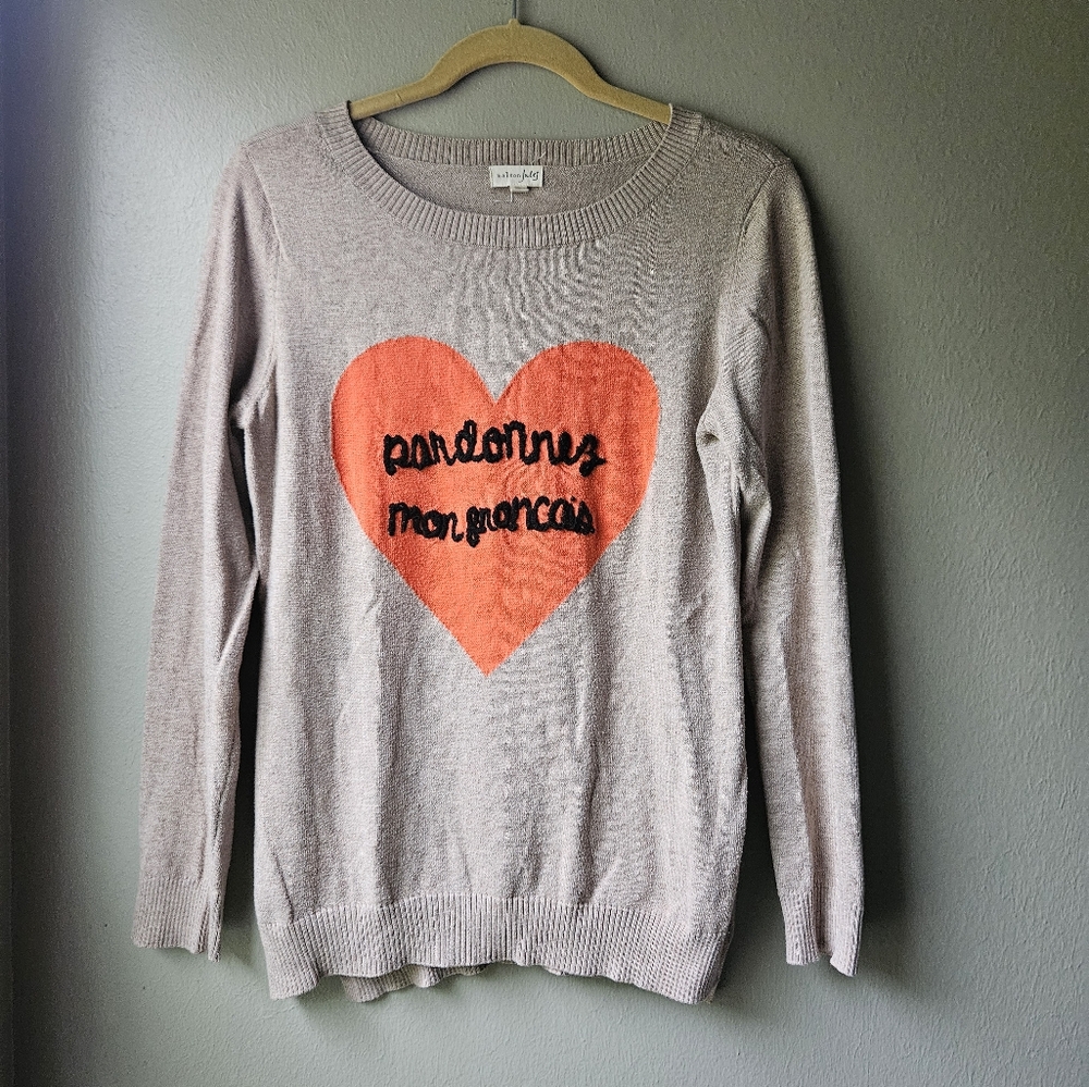 Pardon My French Tan Sweater Embroidered Medium